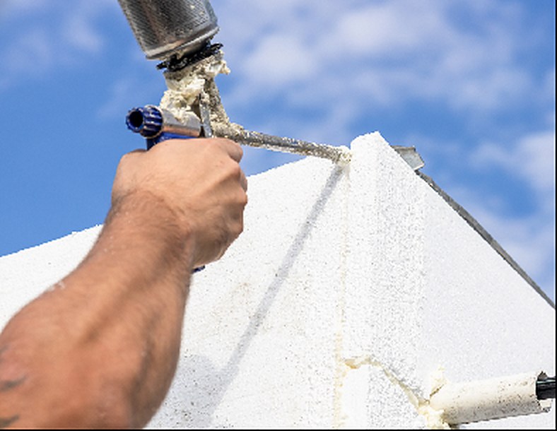 Polyurethane foam applied to an insulation board joint